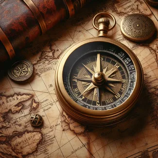 Compass resting on a map