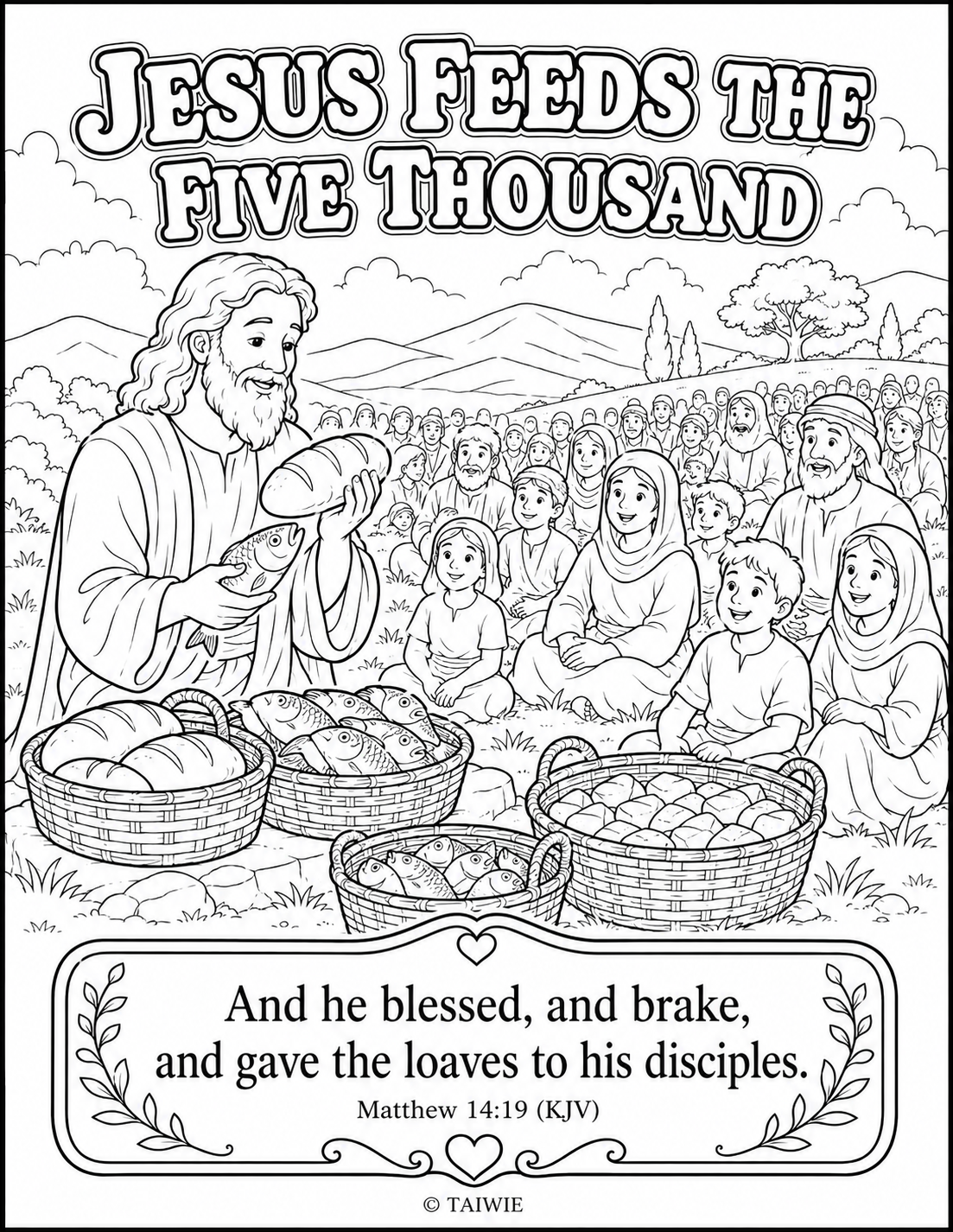 Matthew 14 19 coloring page