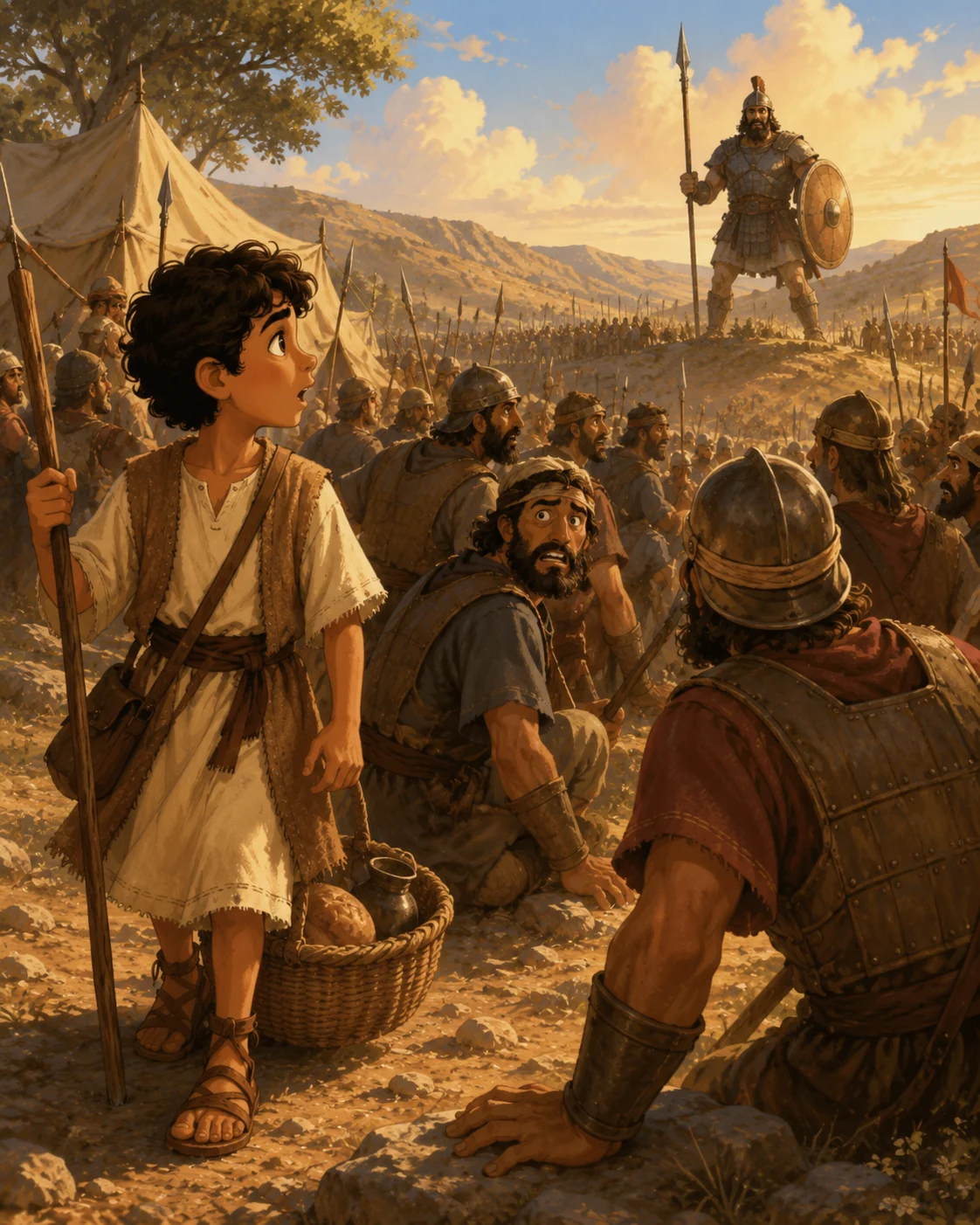 Young David wearing Saul’s armor.